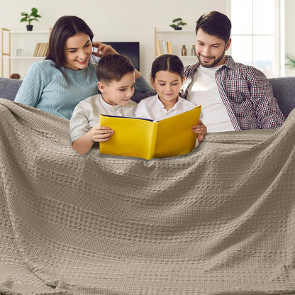 PHF 100% Cotton Waffle Blanket Oversized King 120"x120", Lightweight Breathable Extra Large 10'x10'