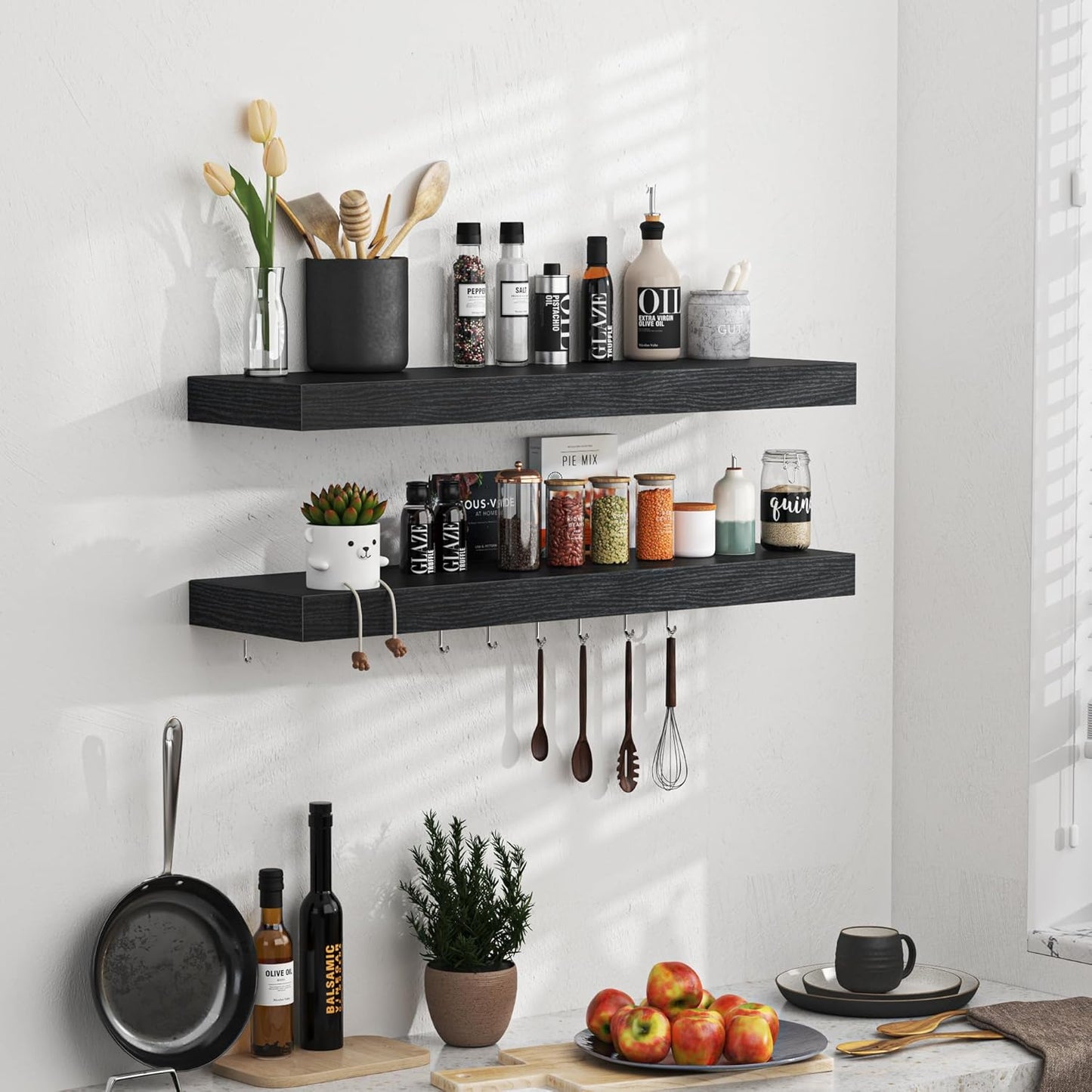 Floating Shelves - 2 Pack 9 Inch Rustic Wooden Wall Shelves - Extra Deeper & Thicker Wall Mounted