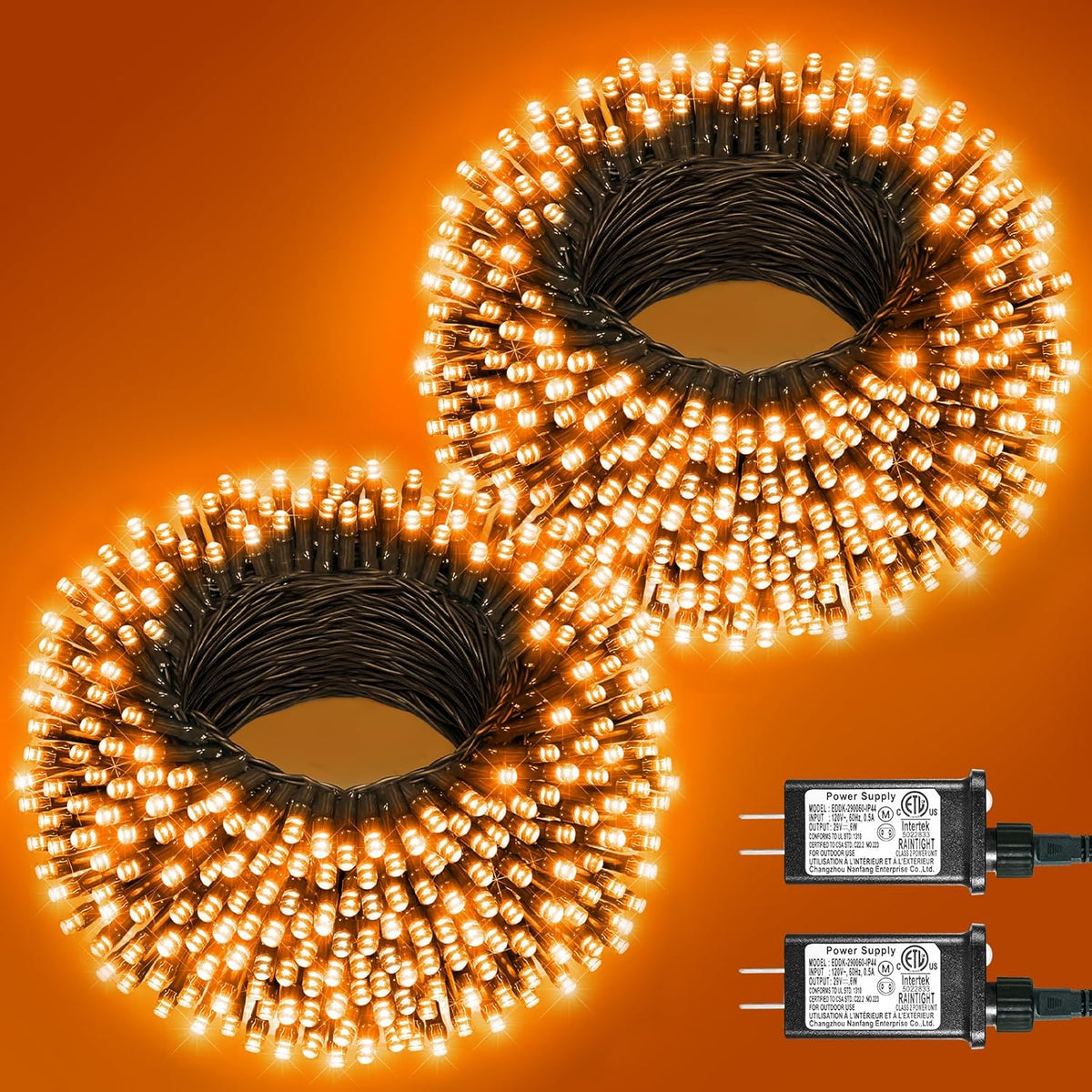 2 Pack Halloween Lights Outdoor, Total 200FT 600 LED Orange String Lights for Outside with 8 Modes