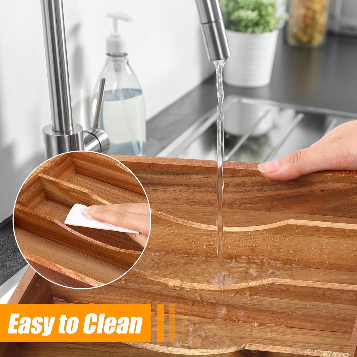 Bellsal Bamboo Silverware Organizer, 12"x15.7" Utensil Holder Cutlery Tray with Grooved Drawer