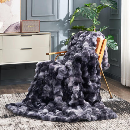 Cozy Bliss Faux Fur Throw Blanket for Couch, Fuzzy Soft Plush Thick Bubble Blanket for Sofa Bedroom
