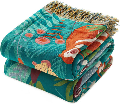 MSGKV Throw Blanket for Couch Bed Cotton Muslin Breathable Animals Twin Size Blanket 60"x80" for
