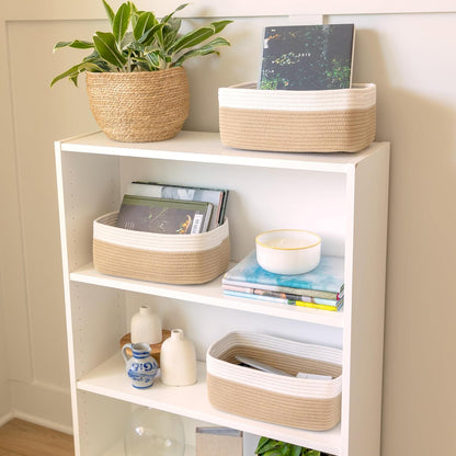 NaturalCozy 13.5”x8.5”x5.5” Storage Baskets for Shelves 3 Pack | Cotton Rope Woven Small Baskets