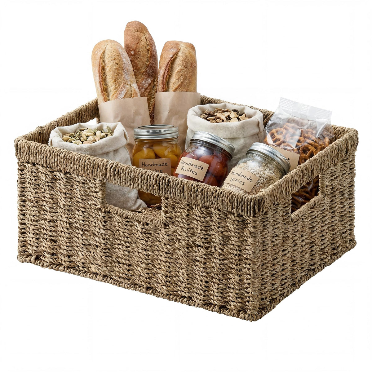 StorageWorks Wicker Storage Baskets for Shelves, Seagrass Basket, 1-Pack