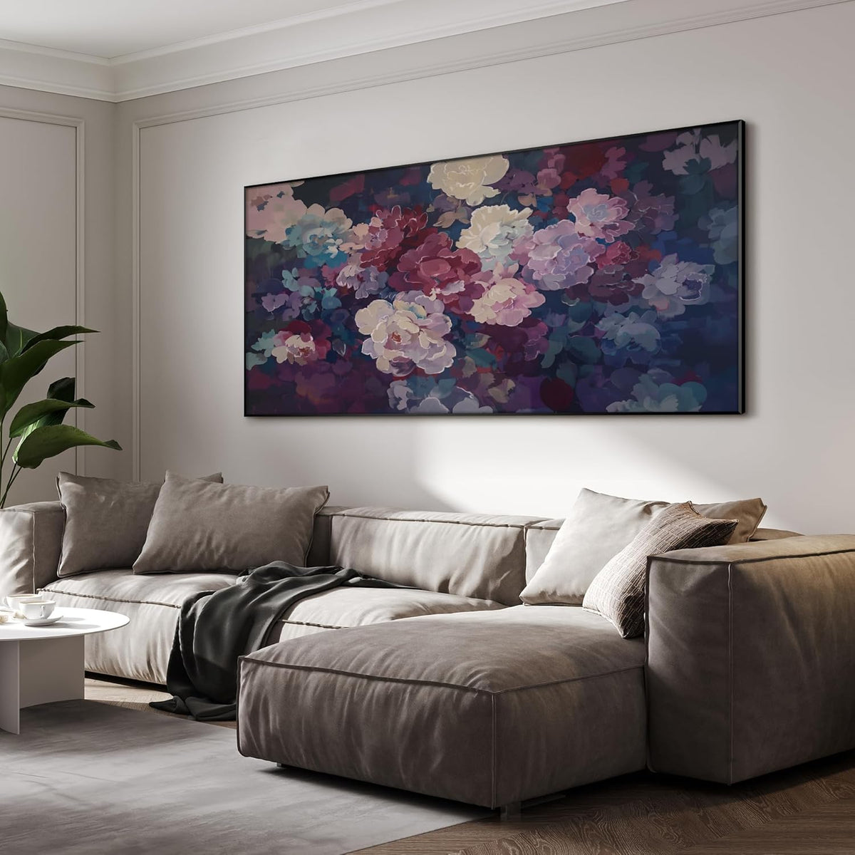 SIGNWIN 24"x46" Extra Large Framed Wall Art Bold Peony Bloom in Colorful Impressionist Style, Lush