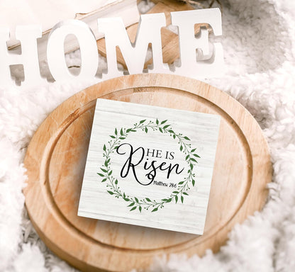 SRADMO He Is Resen Wood Box Sign Desk Decor, Christian Decor Wooden Sign Decoration For Home
