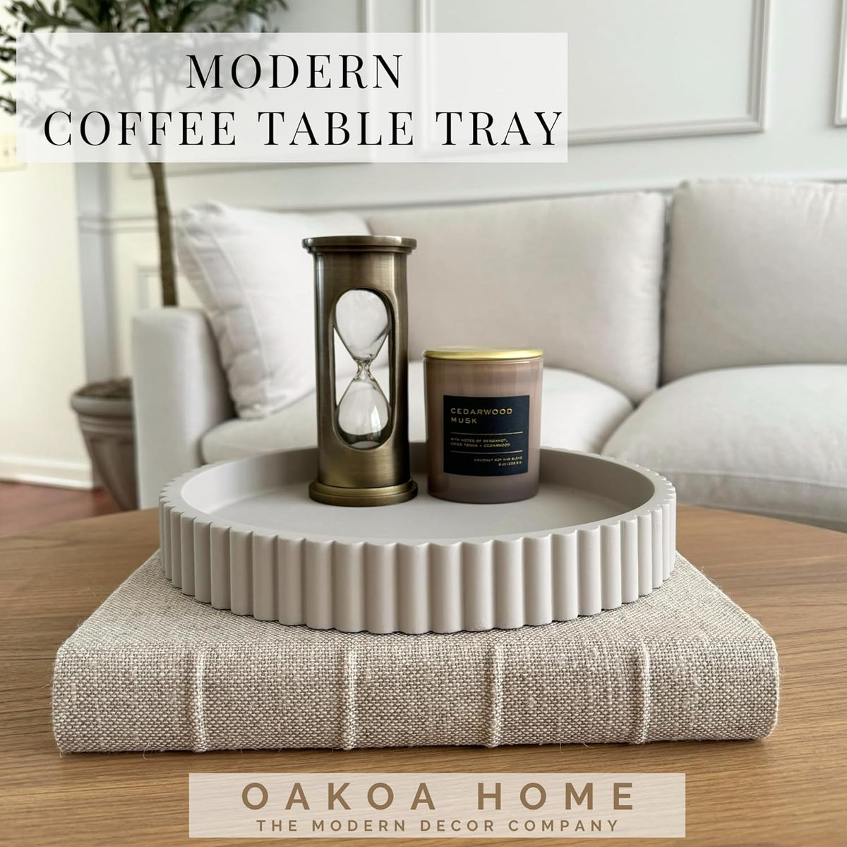 OAKOA Round Decorative Tray for Coffee Table Decor - Concrete Round Tray Home Decor - Bandejas
