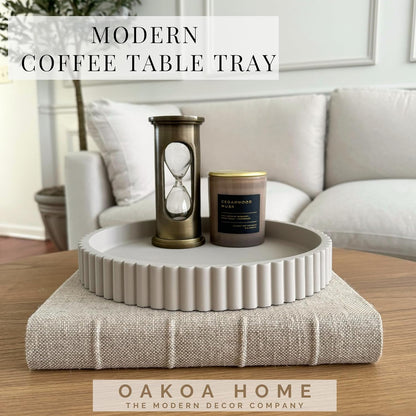 OAKOA Round Decorative Tray for Coffee Table Decor - Concrete Round Tray Home Decor - Bandejas