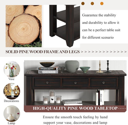 Solid Wood Console Table,Sofa Table with Storage Drawers and Bottom Shelf,Entryway Table for Entry
