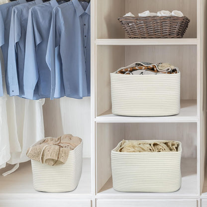 Cotton Rope storage Basket Bins Woven Basket for Organizing Shelves Rectangle Decorative Baskets