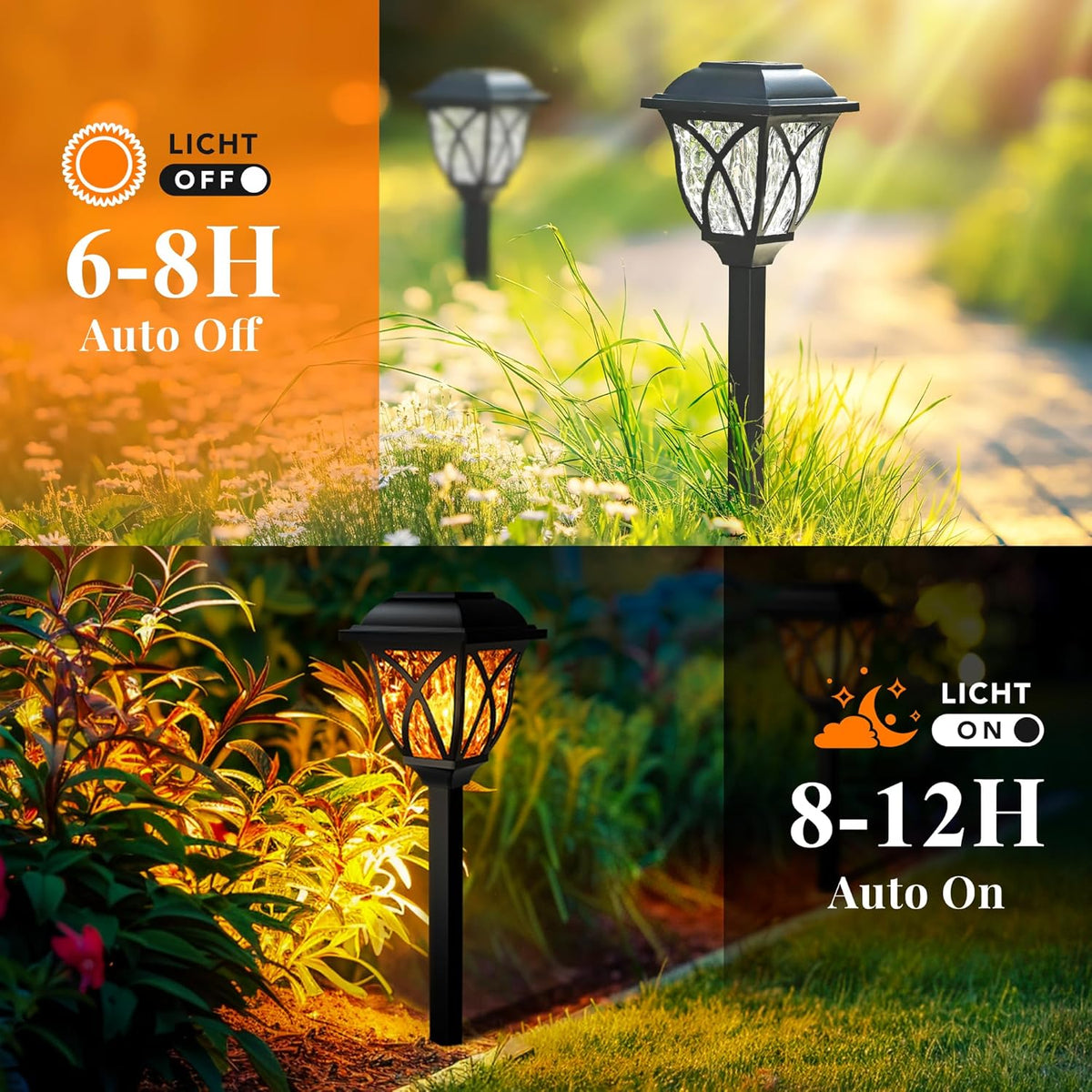GIGALUMI Solar Lights Outdoor Waterproof, 8 Pack Flickering Flame LED Lights, Garden Decor for