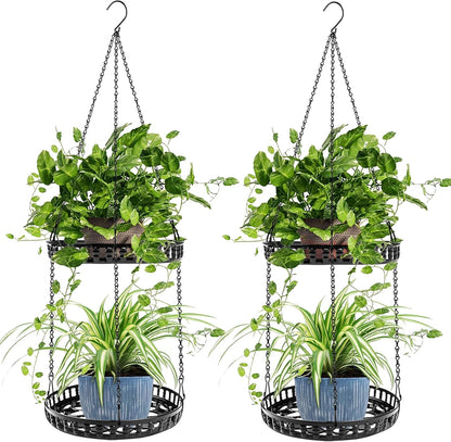 Plant Hanger Indoor Outdoor, 2 Tier Hanging Planter Hanging Plant Shelf, Metal Hanging Plant Holder