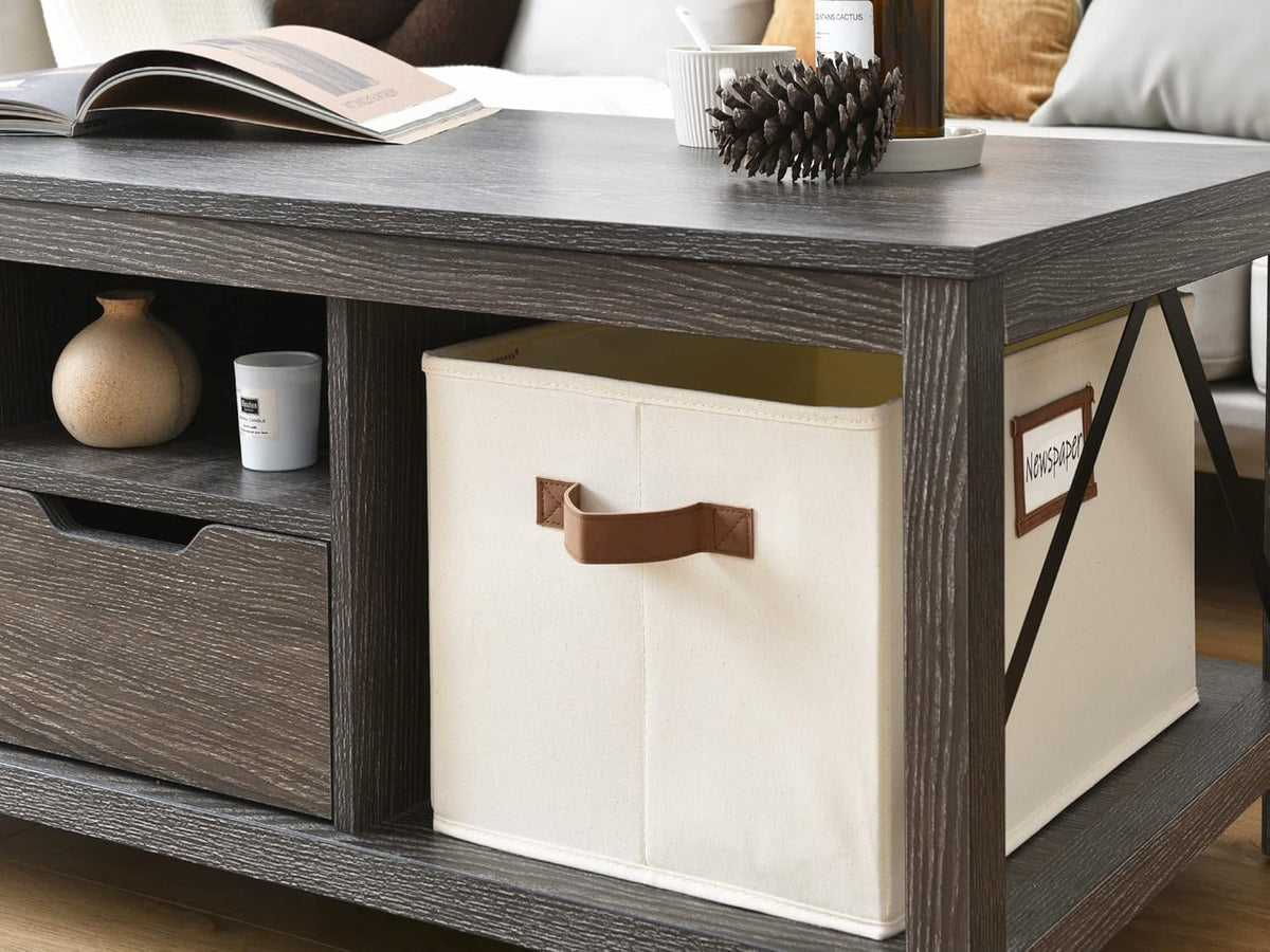 StorageWorks Storage Baskets for Shelves, Foldable Fabric Closet Storage Bins with PU Handles