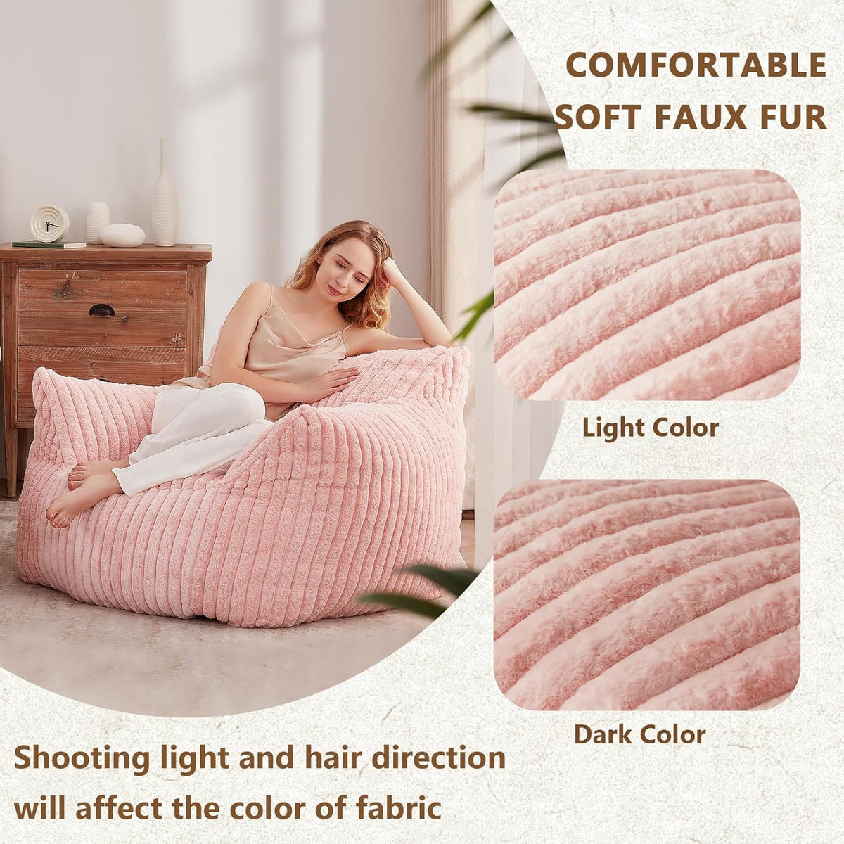 Giant Bean Bag Chairs for Adults Teens, Large Bean Bag Sofa Chairs with Filling Comfy Fuzzy BeanBag