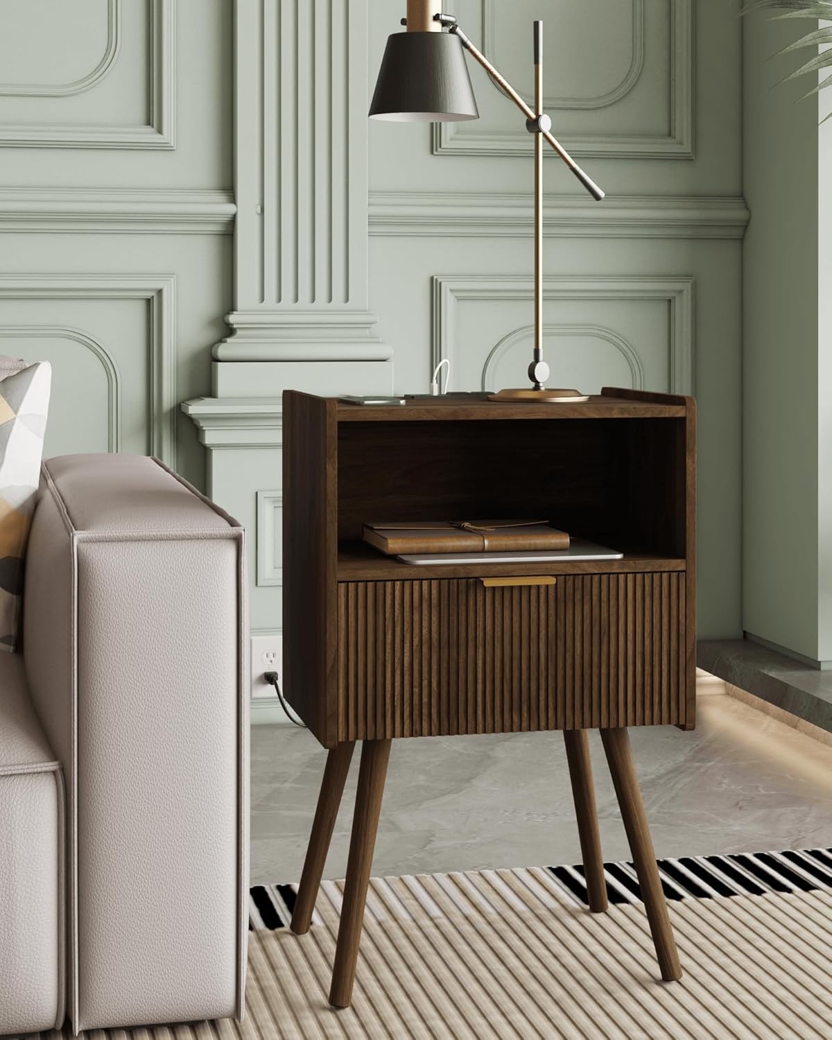 Nightstand,Modern Bedside Table with Storage Drawer and Open Wood Shelf, Accent Night Stand with