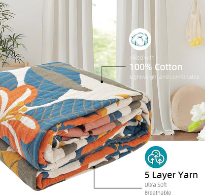 Boho Throw Blanket for Bed - 100% Pure Cotton Ultra Soft Rustic Quilt - Farmhouse Decor Bed