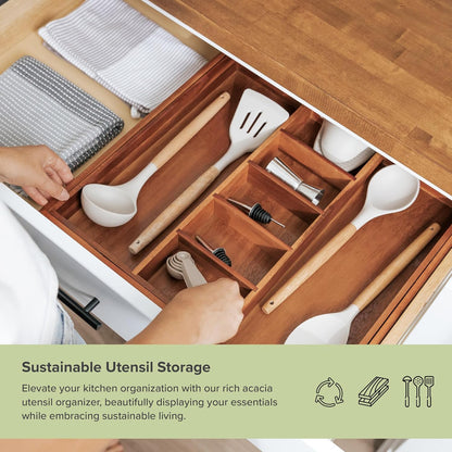Adjustable Kitchen Drawer Organizer for Utensils and Junk, Food-Safe Contract Grade with 100%