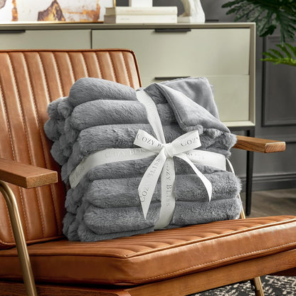 Cozy Bliss Faux Fur Throw Blanket for Couch, Cozy Warm Plush Striped Blanket for Sofa Bedroom