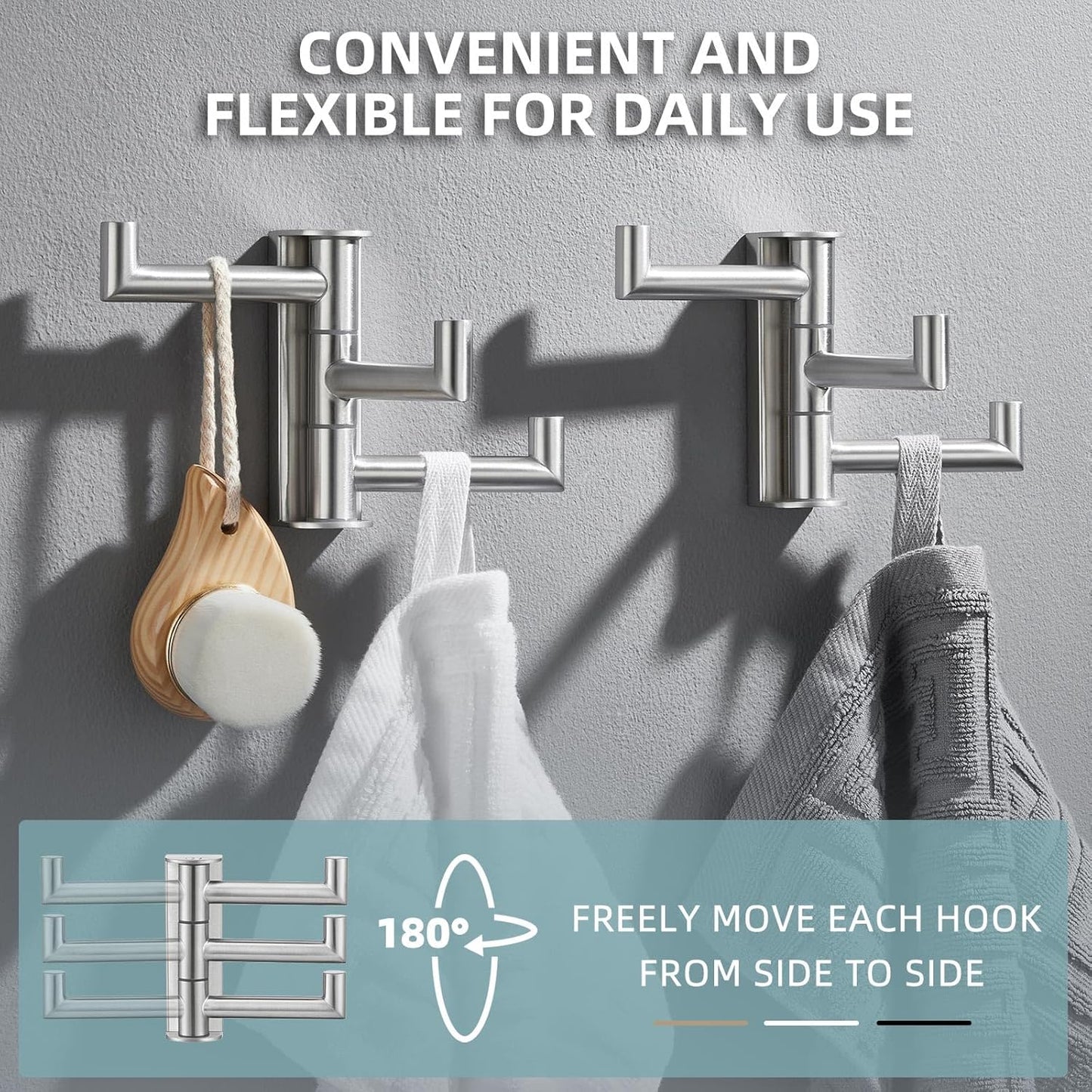Angle Simple Swivel Towel Hooks, SUS 304 Stainless Steel Foldable Robe Hand Towel Holder for