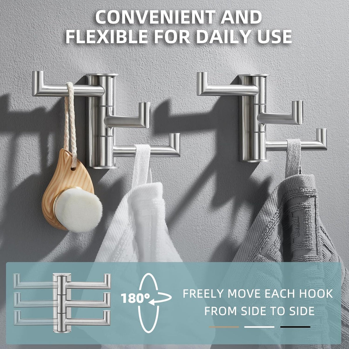 Angle Simple Swivel Towel Hooks, SUS 304 Stainless Steel Foldable Robe Hand Towel Holder for