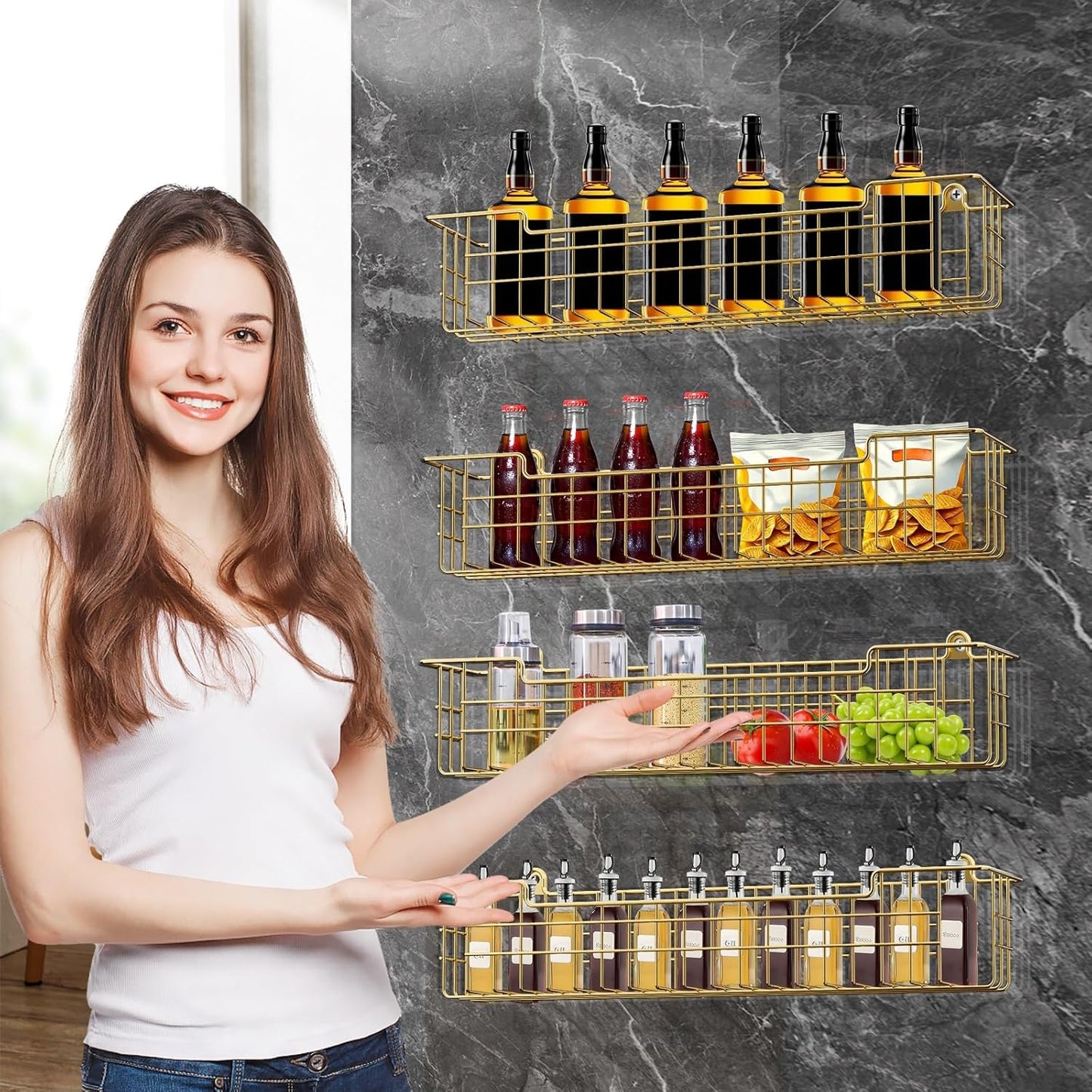 Spice Rack, 4-Pack Seasoning Organizer Wall Mount for Kitchen Storage Organization, Spice Holder