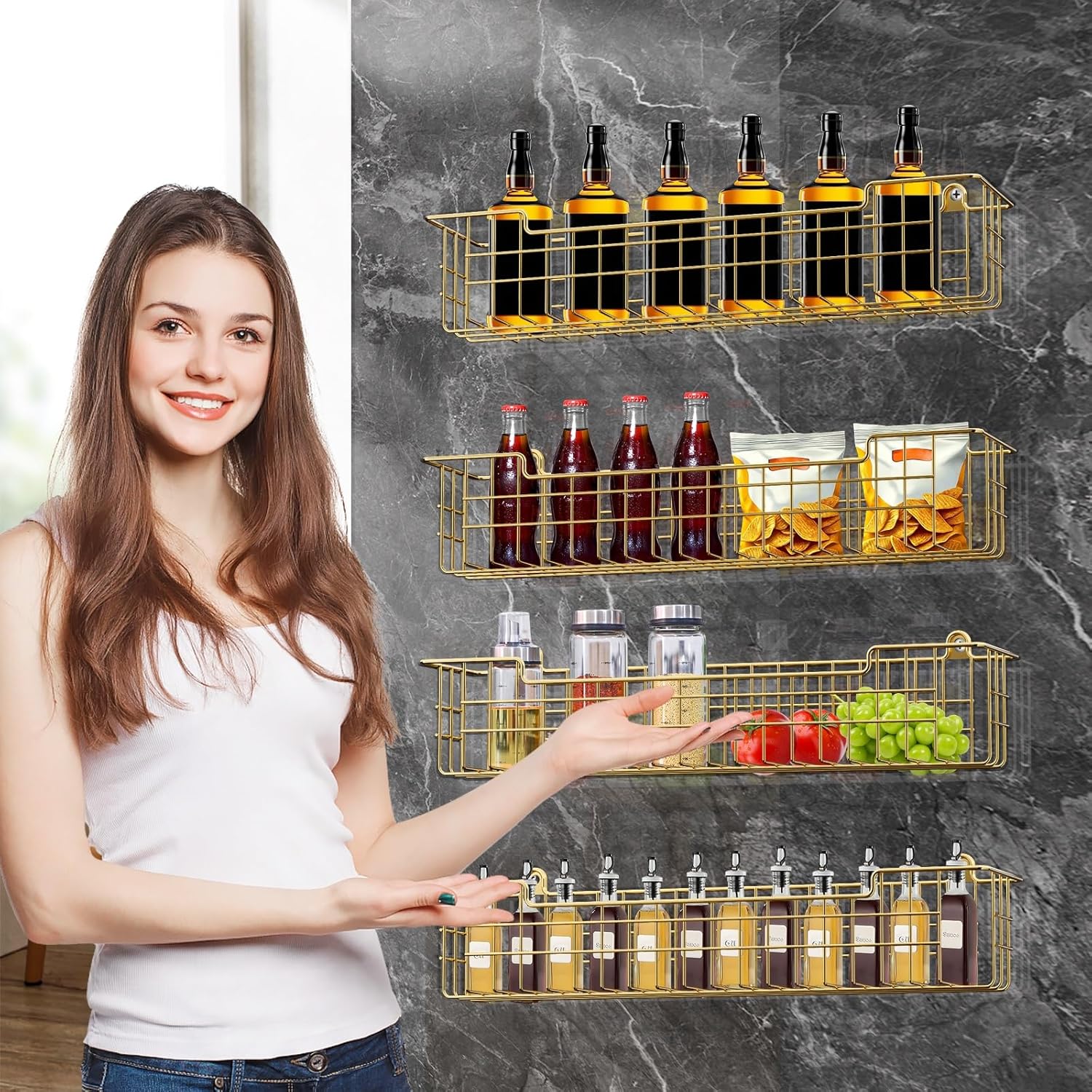 Spice Rack, 4-Pack Seasoning Organizer Wall Mount for Kitchen Storage Organization, Spice Holder