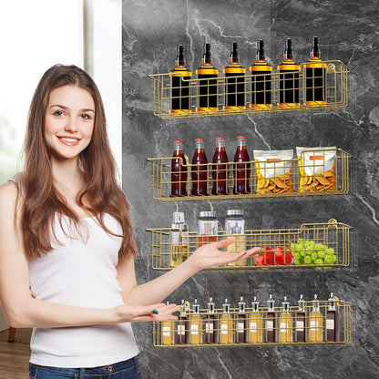 Spice Rack, 4-Pack Seasoning Organizer Wall Mount for Kitchen Storage Organization, Spice Holder