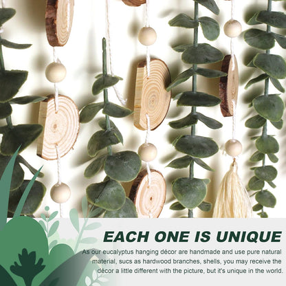 Artificial Eucalyptus Wall Decor Fake Greenery Leaves Stems Wall Hanging Plants on 16.5 inch Wooden