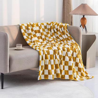 LOMAO Throw Blankets Flannel Blanket with Checkerboard Grid Pattern Soft Throw Blanket for Couch
