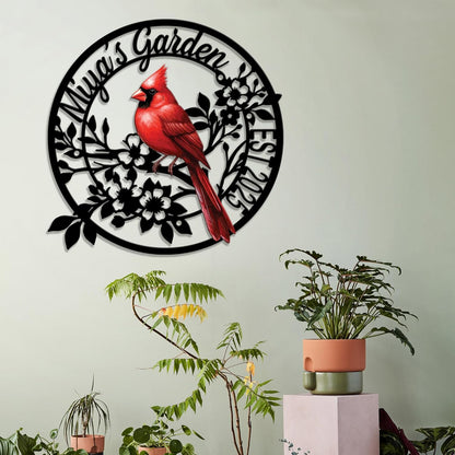 Personalized Name Garden Cardinal Metal Signs with Stake, Custom Family Name Yard Decor for Outdoor