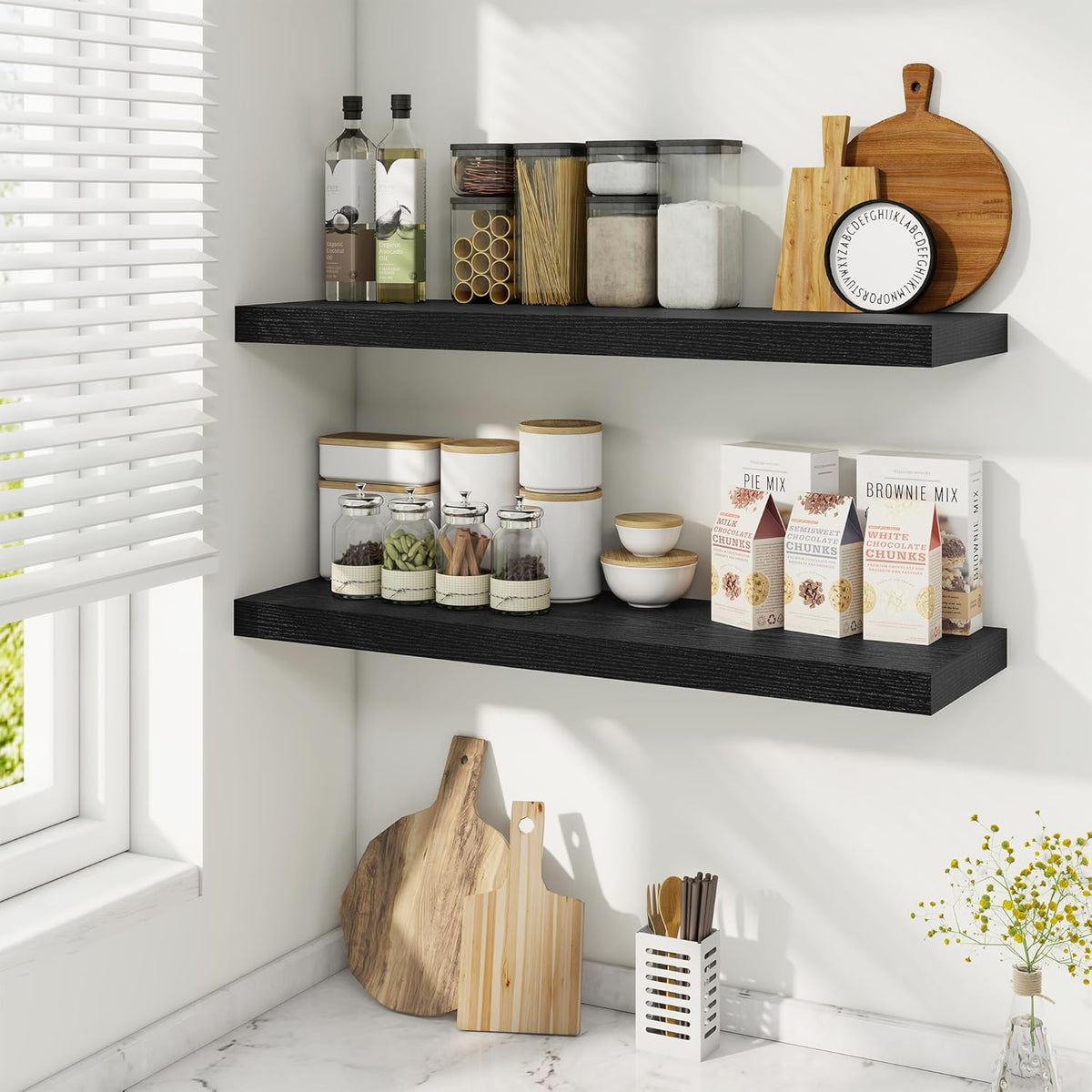 Fun Memories Floating Shelves for Wall, 32 Inch Rustic Wood Wall Mounted Shelves for Bathroom