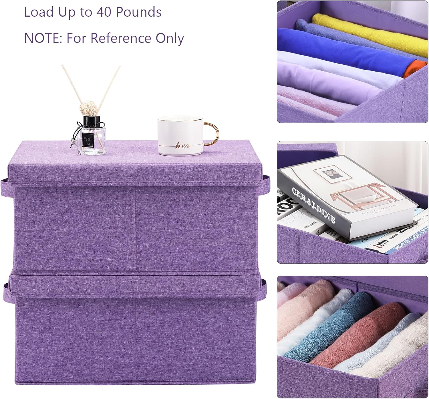 HOONEX Foldable Storage Bins with Lids, Pack of 2, Storage Boxes with 2 Carrying Handles and Sturdy
