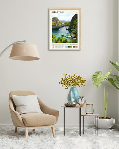 HesenDot Natural OAK Wood Framed Philippines Natural Scenery Wall Art,12x16in Busuanga Island