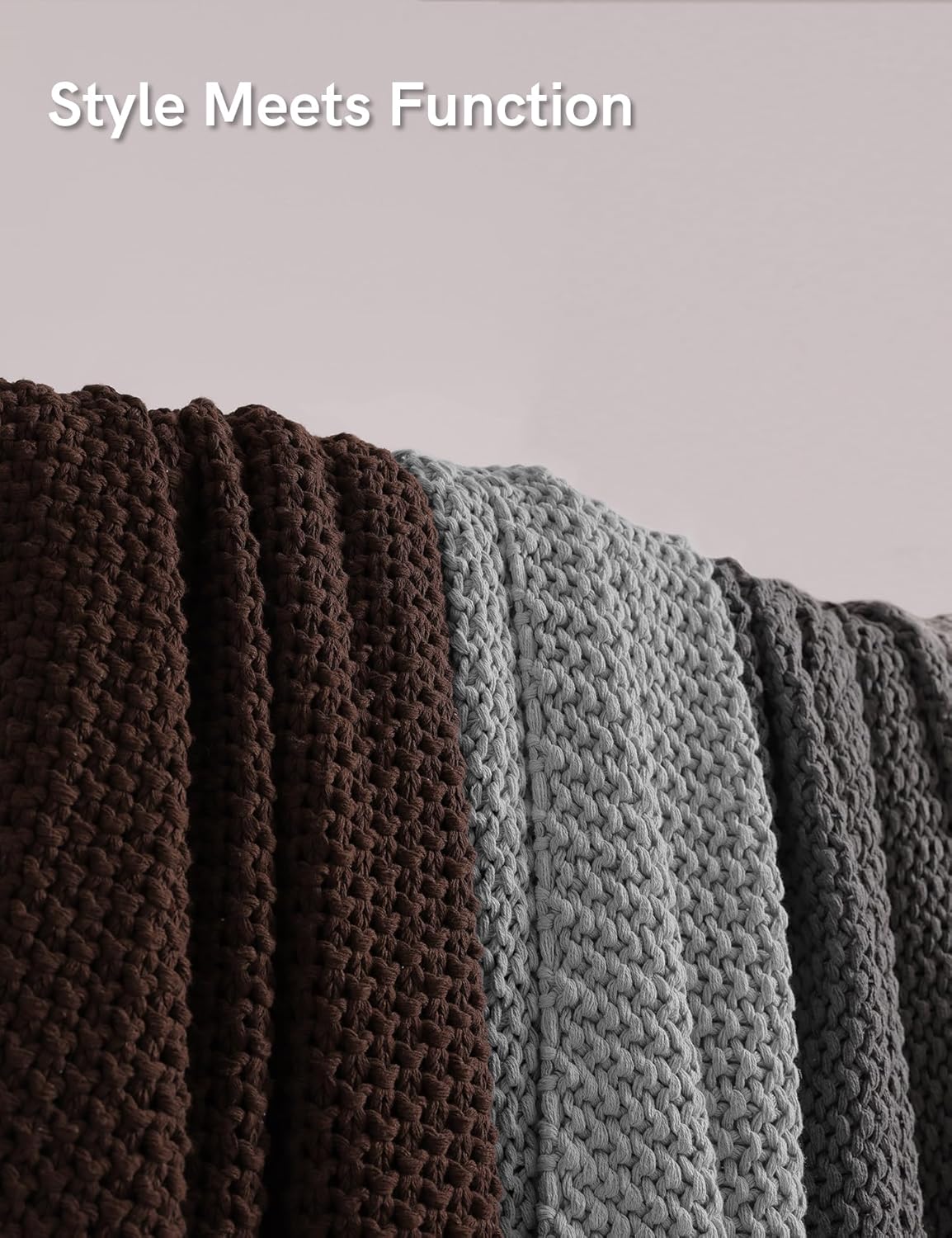 YnM Chunky Cotton Knit Throw Blanket, Cable Knit Throws for Bed Couch Sofa, Comfy & Relaxing