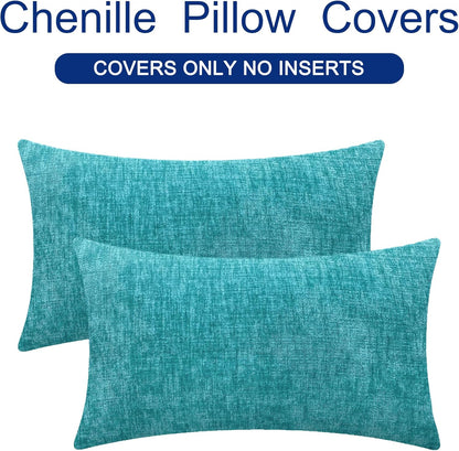 CaliTime Throw Pillow Covers Decorative 12 X 20 Inches Pack of 2 Cozy Chenille Cushion Cases for