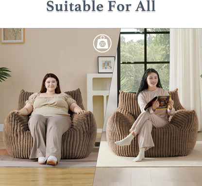 Giant Plush Bean Bag Chair for Adults with Armrests - Oversized Comfy Khaki Beanbag Lounge Lazy