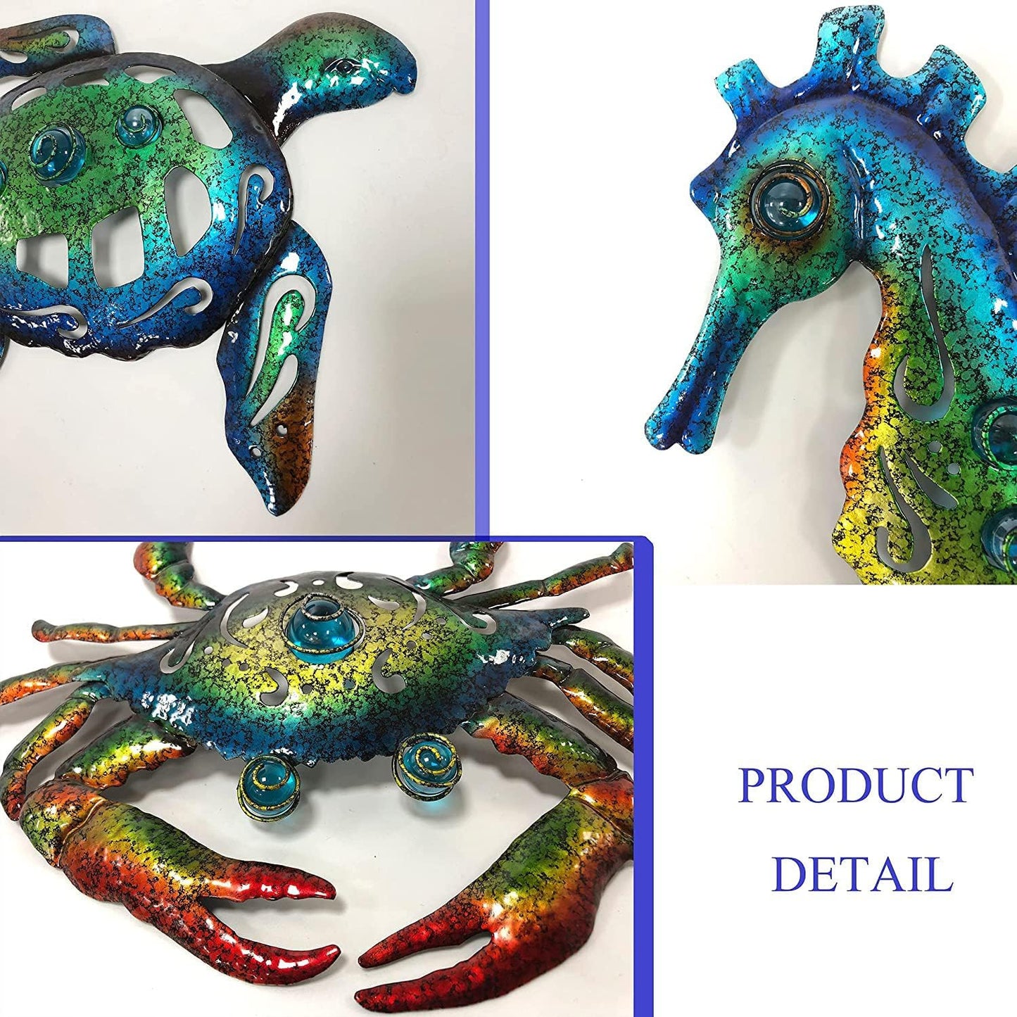 Weibefee Metal Sea Turtle Seahorse Crab Beach Themed Bathroom Wall Art Decor, Ocean Themed Wall