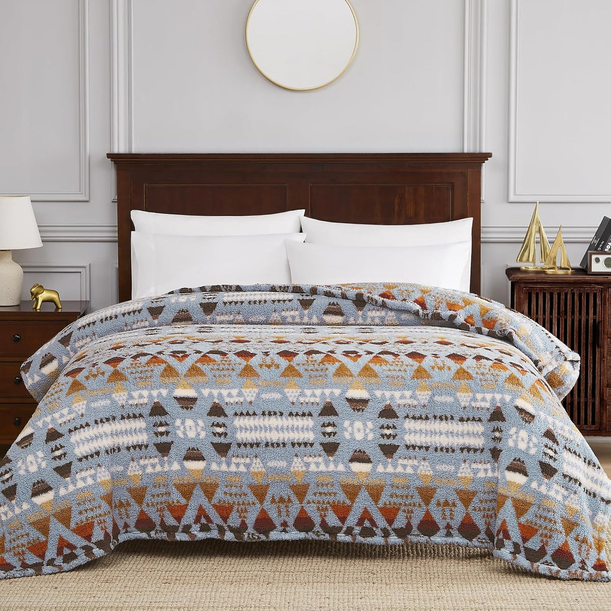 CASAAGUSTO Boho Sherpa Throw Blanket, Aztec Queen Blanket, Ultra Soft, Warm, Cozy, Plush, Thick