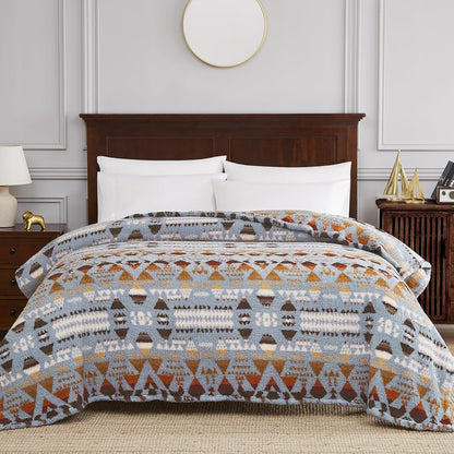 CASAAGUSTO Boho Sherpa Throw Blanket, Aztec Queen Blanket, Ultra Soft, Warm, Cozy, Plush, Thick