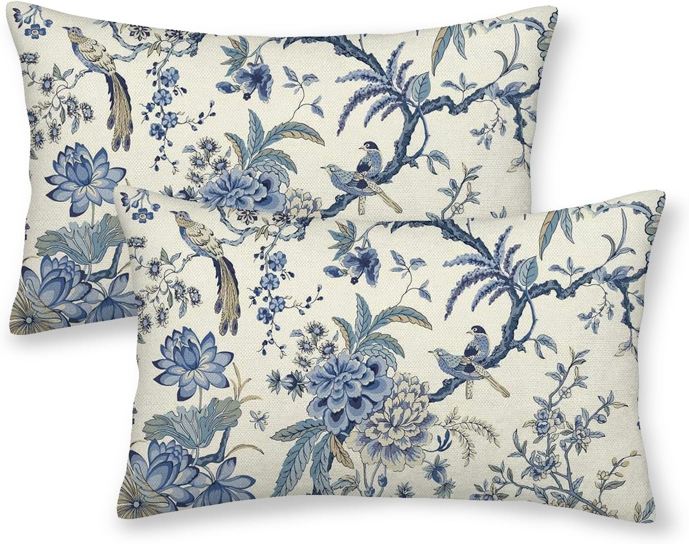 CXMEIFLY Spring Floral Birds Pillow Covers 12 x 20 Inch Set of 2 for Chinoiserie Flowers Decor