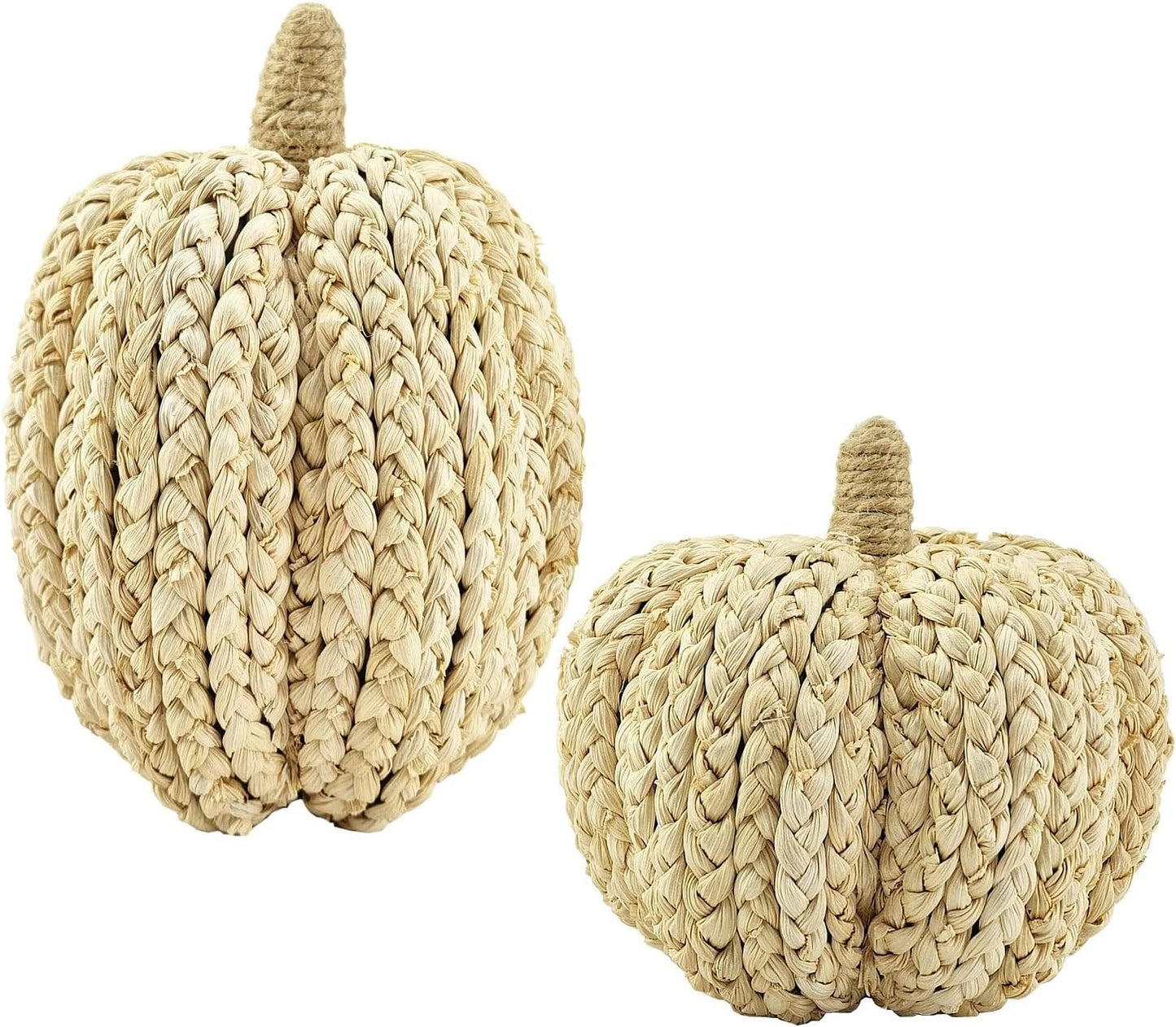 naturevibe 7.5/5.5Inches Braided Cornhusk Pumpkin Decor Set of 2 as Centerpieces for Tables,Natural