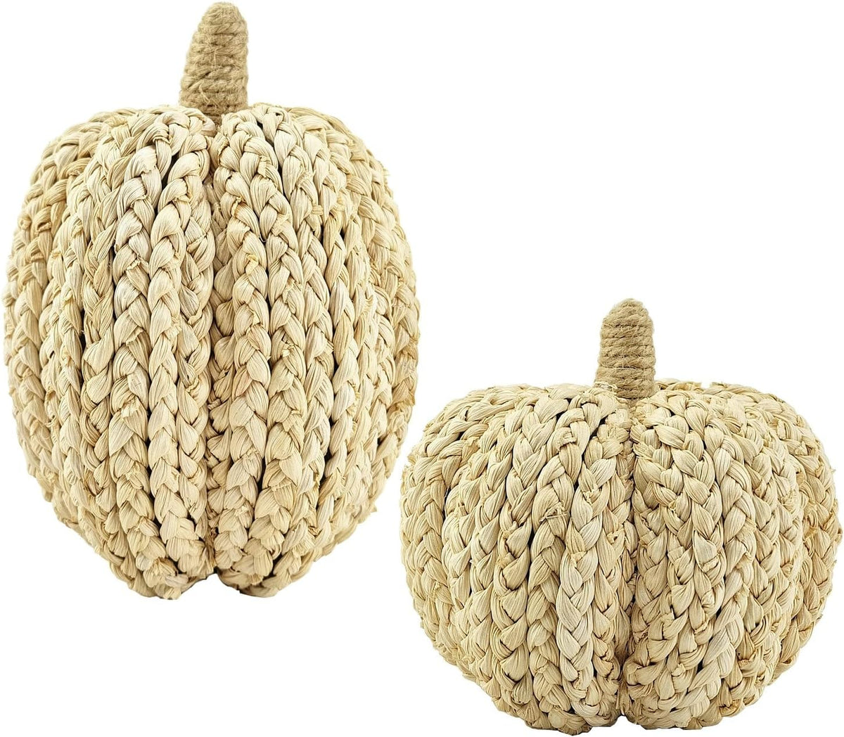 naturevibe 7.5/5.5Inches Braided Cornhusk Pumpkin Decor Set of 2 as Centerpieces for Tables,Natural