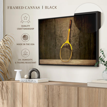 ElephantStock Vintage Tennis Racket Wall Art - Horizontal Framed Canvas - 1-Piece Living Room Wall