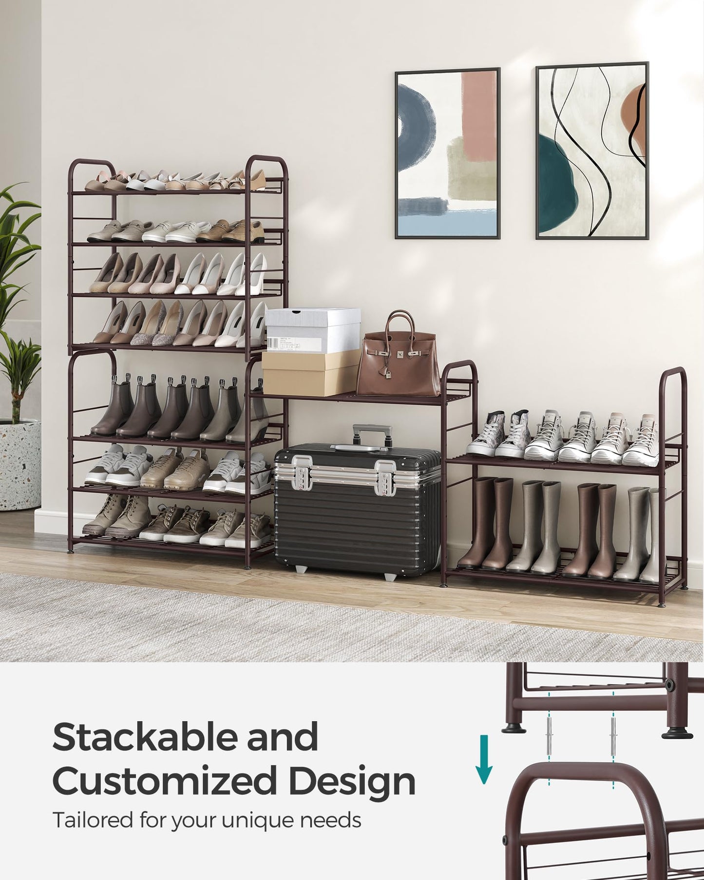 SONGMICS 4-Tier Stackable Metal Shoe Rack, Holds Up to 16 Pairs of Shoes