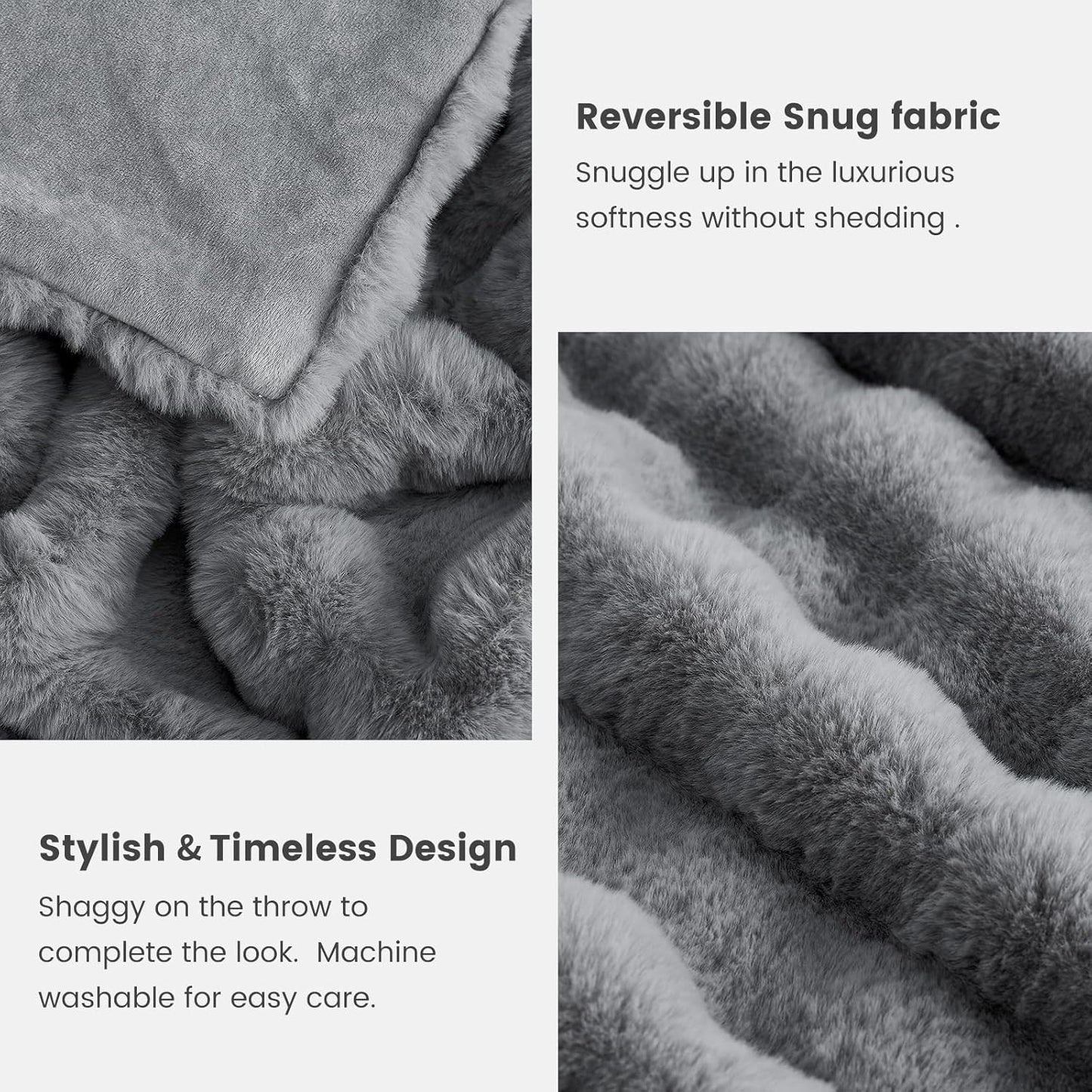 Cozy Bliss Faux Fur Throw Blanket for Couch, Fuzzy Soft Plush Thick Bubble Blanket for Sofa Bedroom