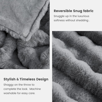 Cozy Bliss Faux Fur Throw Blanket for Couch, Fuzzy Soft Plush Thick Bubble Blanket for Sofa Bedroom