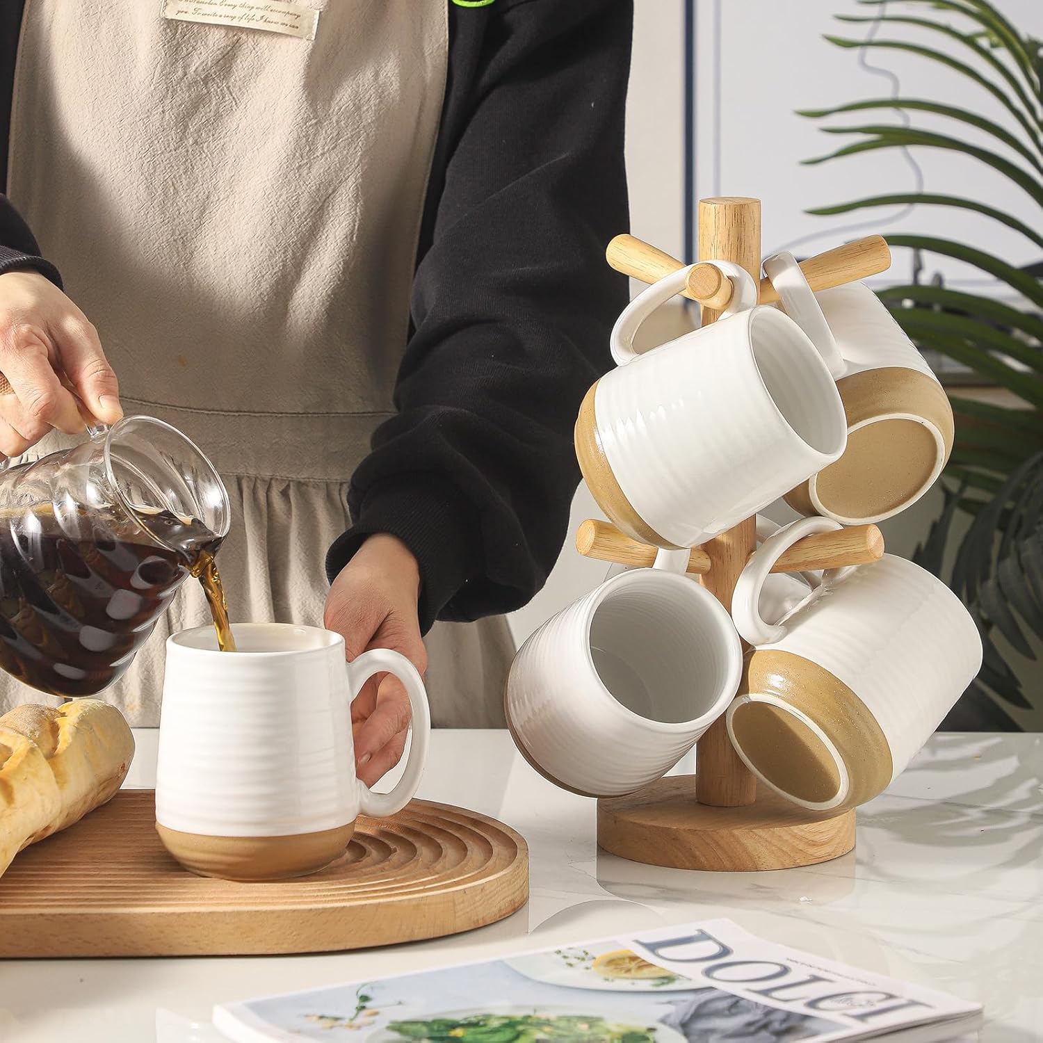 Hasense Porcelain Coffee Mugs Set of 6, 15 Ounce Large Ceramic Coffee Cups Set with Handle for