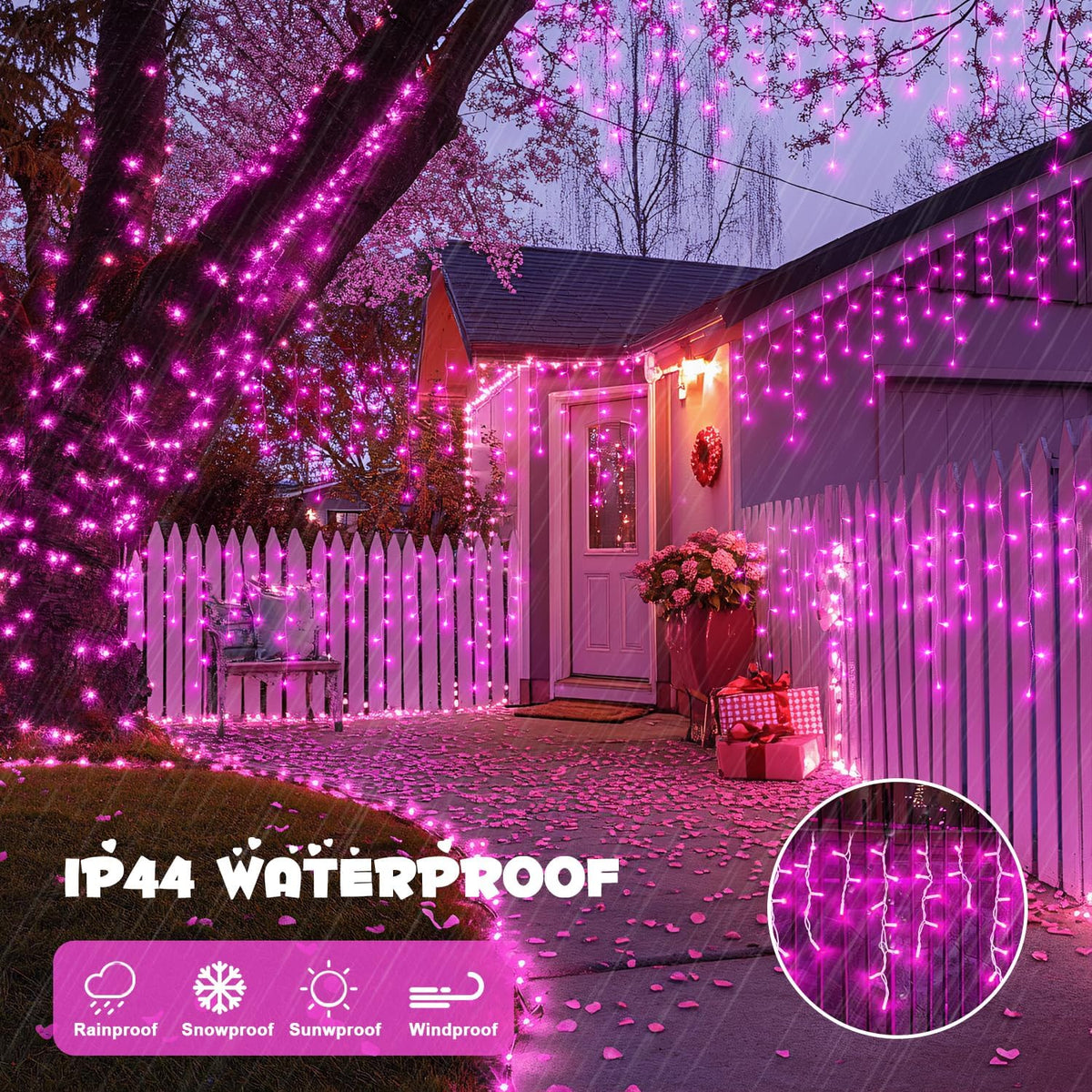 JMEXSUSS 400 LED Pink Christmas Icicle Lights, Connectable Pink Christmas Lights Indoor Outdoor