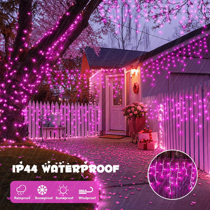 JMEXSUSS 400 LED Pink Christmas Icicle Lights, Connectable Pink Christmas Lights Indoor Outdoor