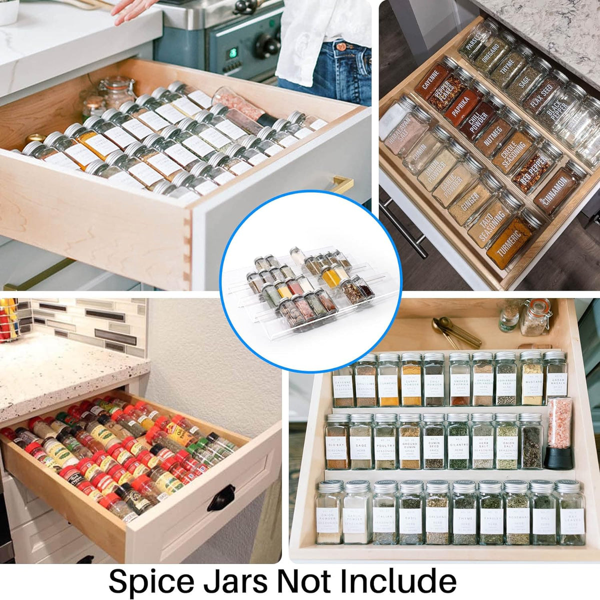 Antimbee Spice Drawer Organizer, 4 Tier- 8 Pack Kitchen Spice Rack Tray for Drawer, Expandable From